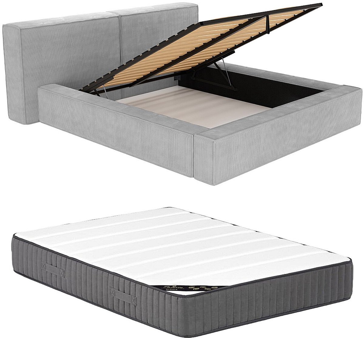 Vente-unique Bed met opbergruimte fluweel lichtgrijs 160 x 200 cm