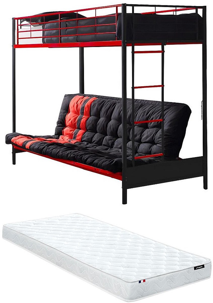 Vente-unique Hoogslaper metaal zwart 90 x 190 cm MODULO
