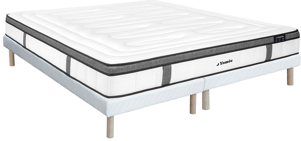 Vente-unique Boxspring set 180 x 200 cm + matras hybride met 7-zone pocketveren en memory foam dikte 30cm - OLIANE van YSMÉE