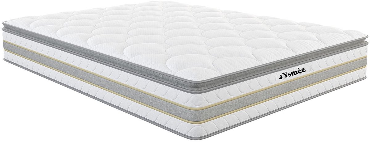 Vente-unique Set 160 x 200 cm bedbodem met opbergruimte, wit + matras met pocketveren met ingebouwd dekmatras van 29 cm dik - CANTERBURY van YSMÉE