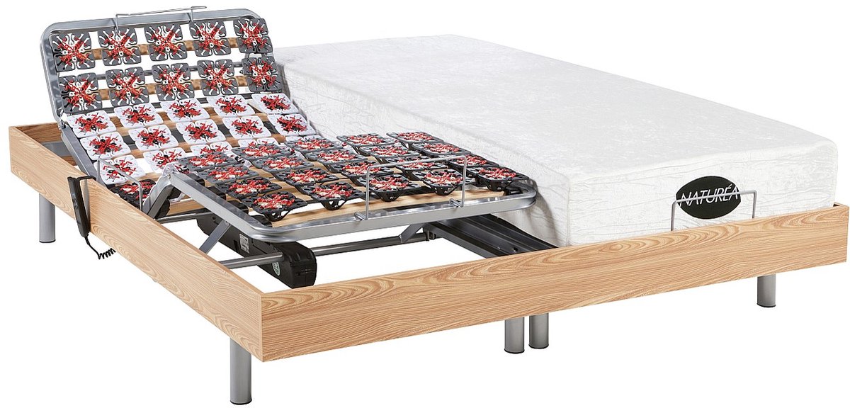 Vente-unique Bed met elektrische lattenbodem hout natuurlijk
