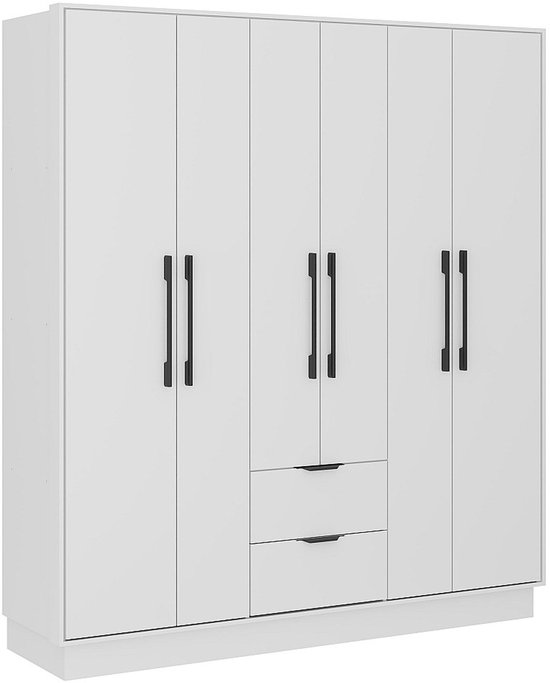Meuble 6 portes et 2 tiroirs - L162 cm - Wit - FEOVA L 162 cm x H 182 cm x P 46,5 cm