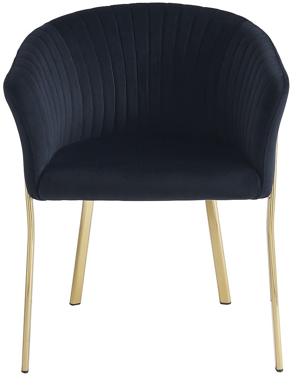 Vente-unique Set van 2 stoelen met armleuningen van fluweel en goudkleurig metaal - Zwart - ZAOVA