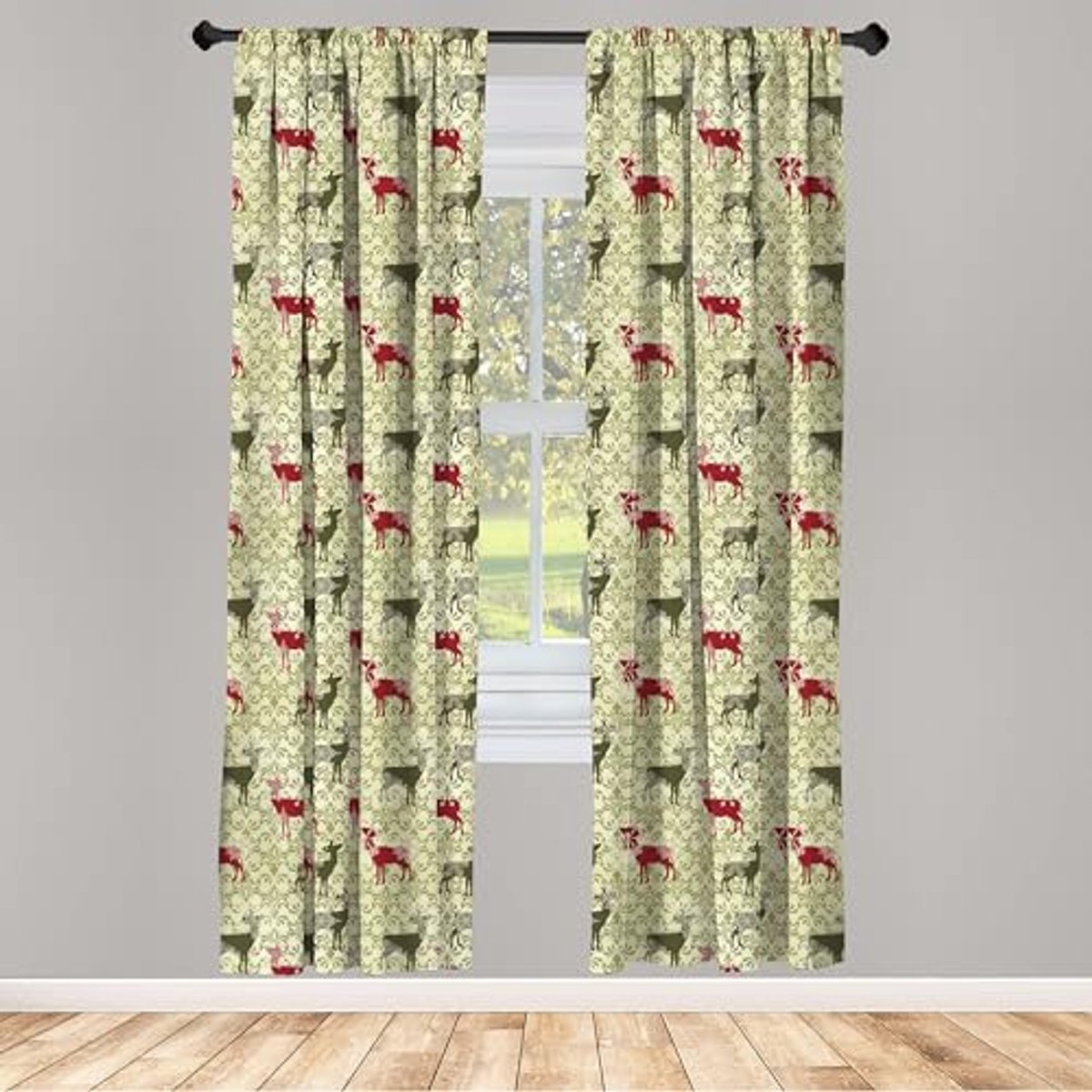 ABAKUHAUS Hert-Gordijnen – Damastpatroon – 2x75x175 cm – Olijfgroen Olivengroen