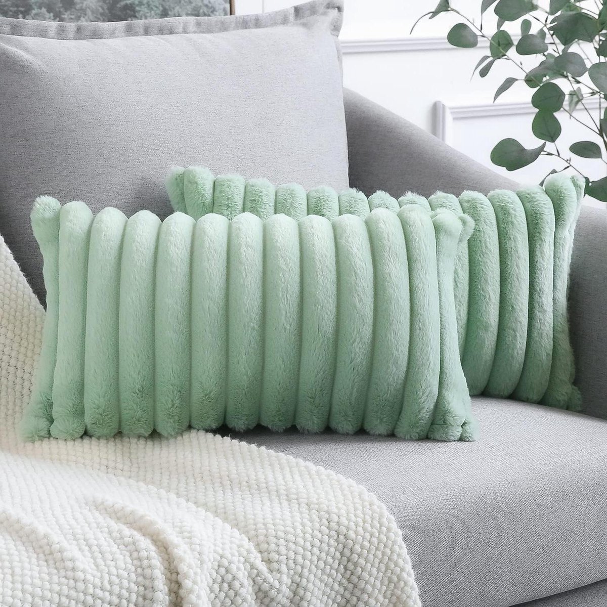 Cosensi Pluche fluwelen kussenhoezen set voor decoratie thuis en auto (lichtgroen, 30 x 50 cm) Any