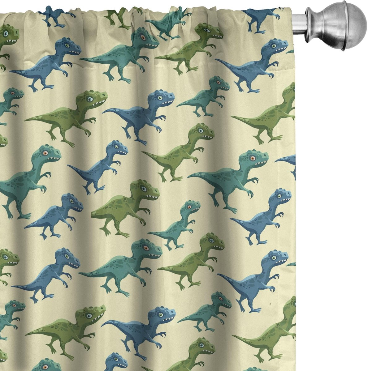 ABAKUHAUS 2x75x225 Microvezel Gordijn – Dinosaurus patroon – Geel Geel Multicolor