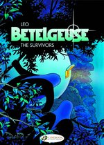 Boekcover met de titel 'Leo Betelgeuse - The Survivors'. Een illustratie van een boom met blauwe bladeren en een donkere figuur.