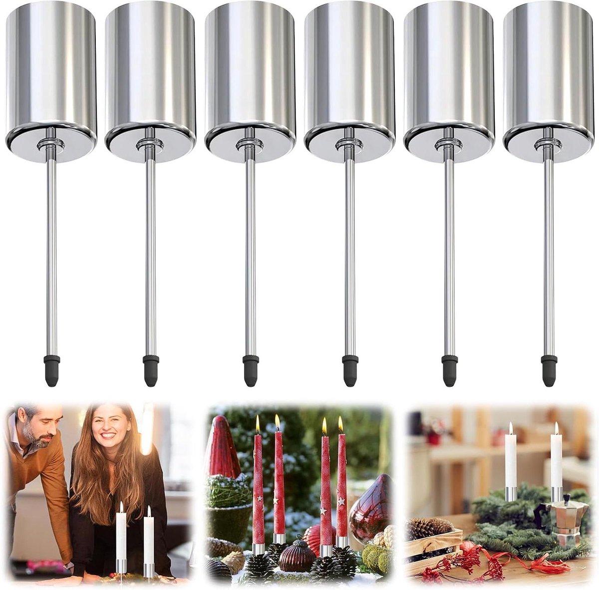 Cosensi - Adventskrans kandelaar 6 stuks metaal voor Kerstmis en adventsperiode