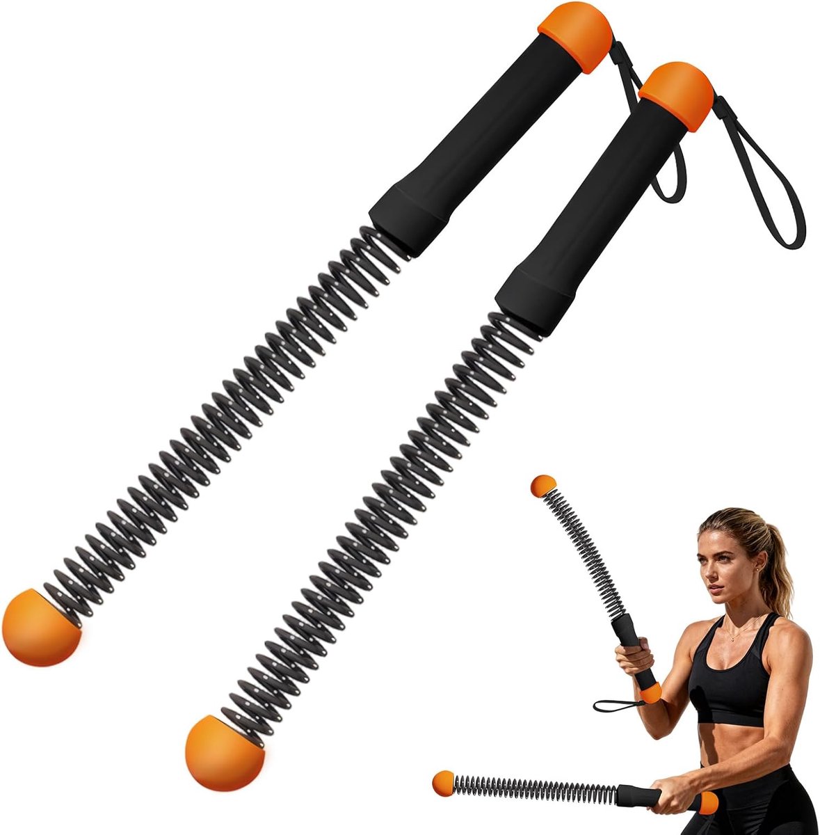Draadloze battle ropes met hoge trekkracht, set van twee, draagbaar, Geschikt voor intensieve intervaltraining, cardiotraining en full-body workouts. Geschikt voorzien van antislip handgrepen, ideaal Geschikt voor thuis en op reis.