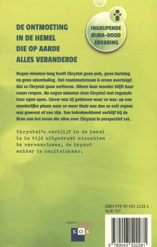Achterkant van een boek met de titel 'De ontmoeting in de hemel die op aarde alles veranderde.'