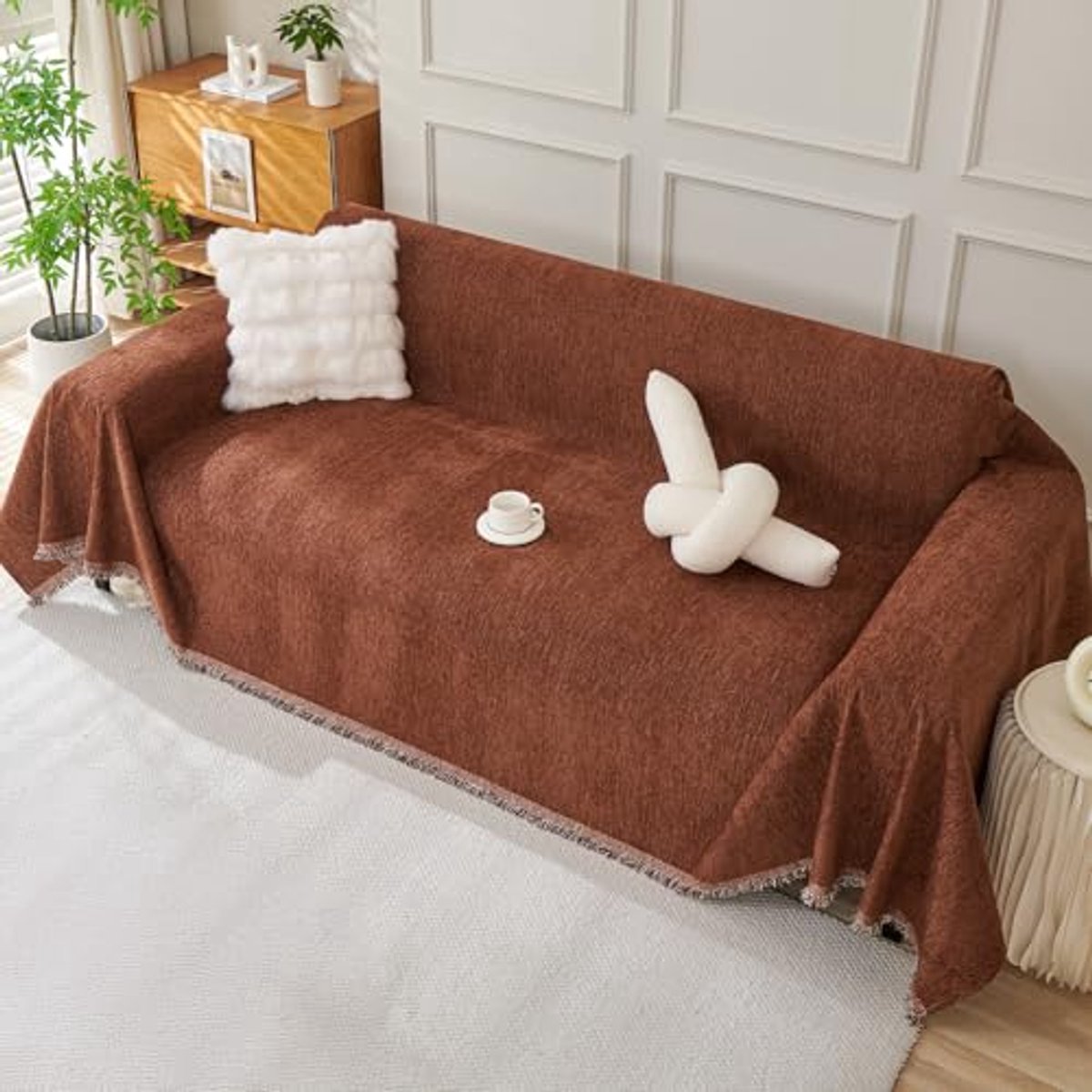 Stunq® Bankhoes Chenille L-Vorm 234 Zits, 180x300cm, Bruin