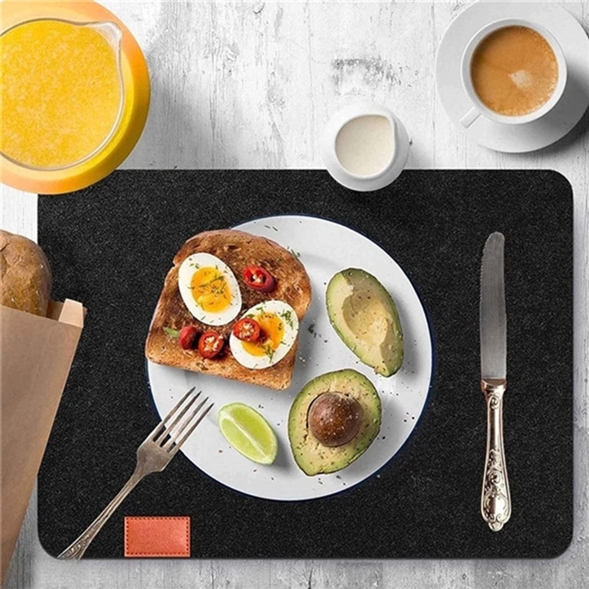 Vilten placemats, set van 4, hittebestendig en antislip, inclusief onderzetters en bestekzak, geschikt voor keukens en eettafels, 30*41cm,Zwart — cadeau in Wonen & Interieur - foto 5