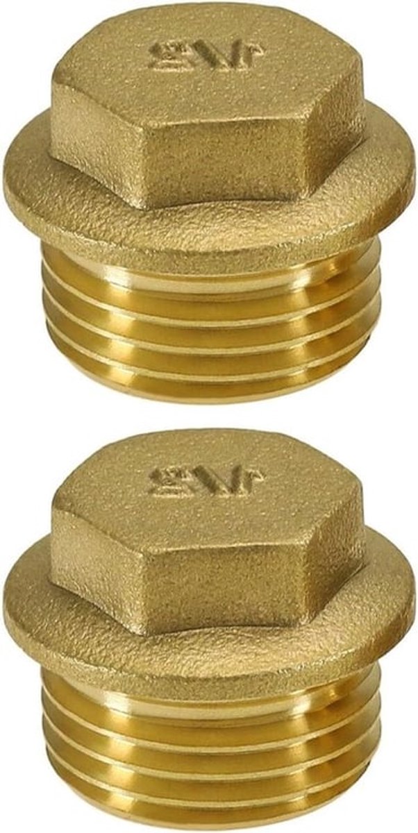 2 Stuks Blanking Plug voor 1/2" BSP Buis - Messing Blanking Cap voor Pijp Aansluiting in Goudkleurige Badkamer en Keuken - Accessoires met Draad Mannelijk End Cap