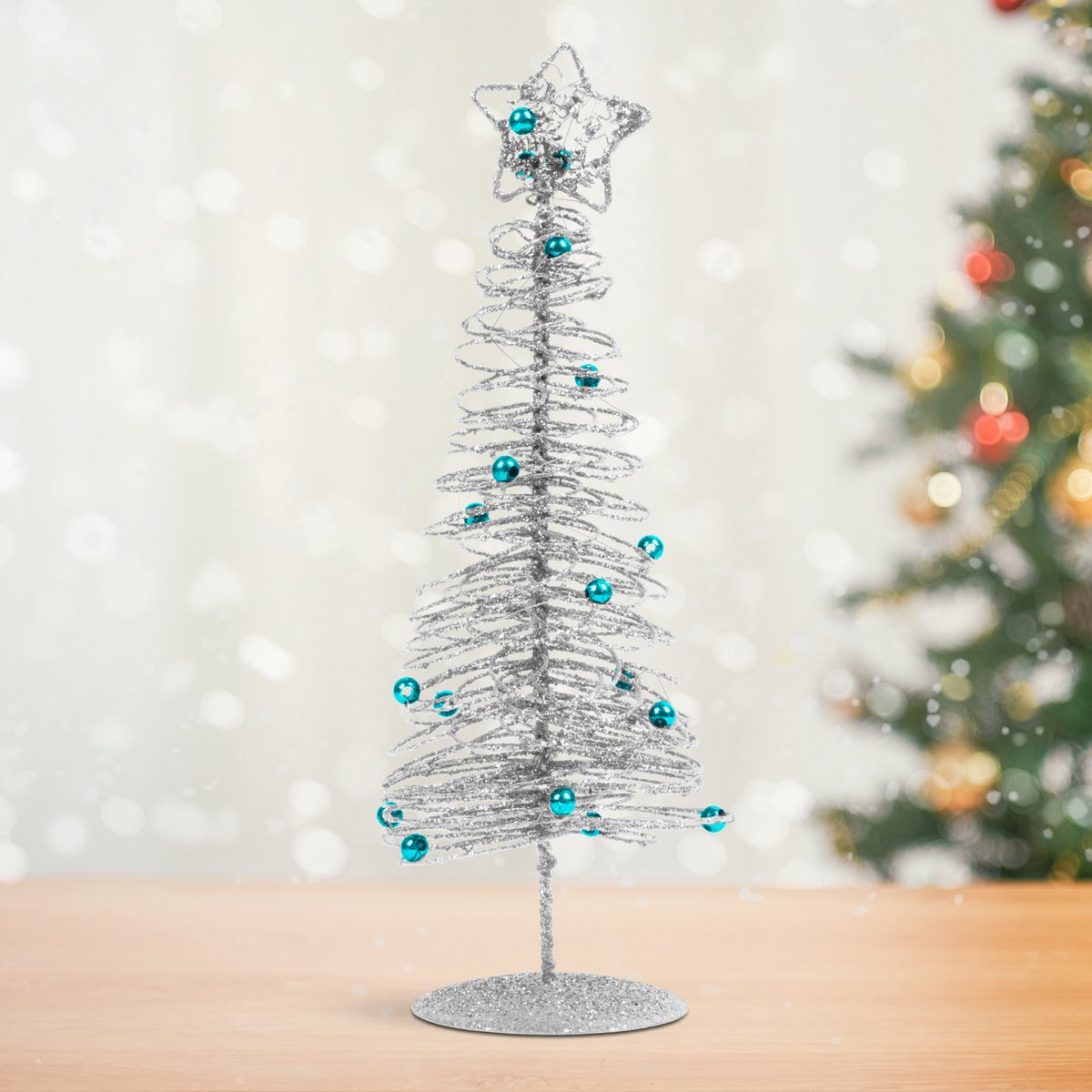 Kerst, glitter, metalen kerstboom - 28 cm - zilver 1 Stuks [58622C]