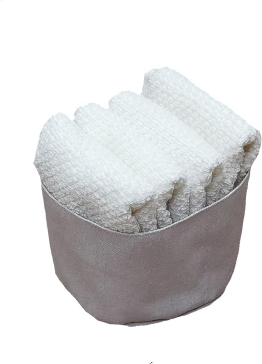 Set van 4 Badstof Washandjes in Mandje, 100% Katoen, 30x30 cm