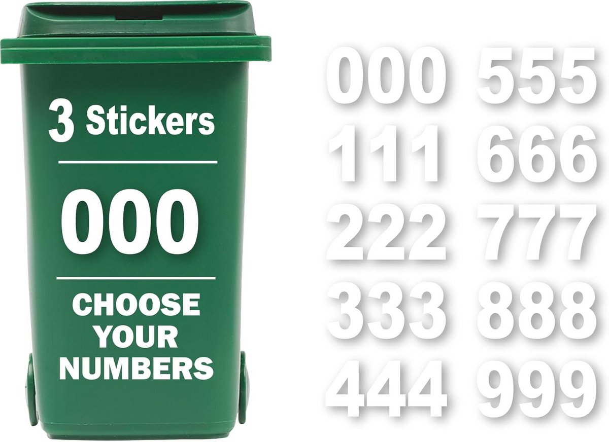 3 Pack Wheelie Bin Stickers - Nummers 0-9 voor Eenvoudige Identificatie