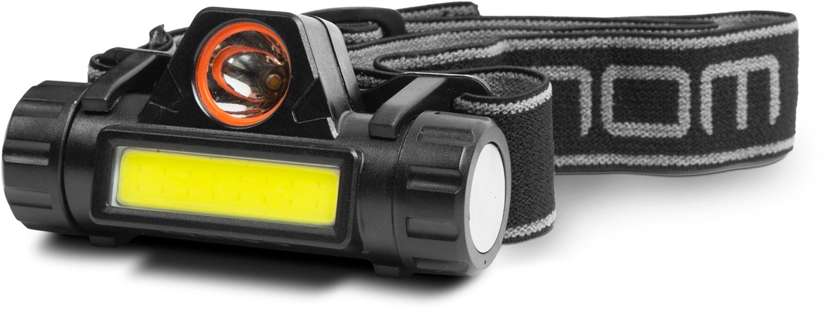 Hoofdlamp - COB + SMD LED - 40-120 lm - 3 W - 1200 mAh Li-ion - MicroUSB Oplaadbaar - 2 Lichtstanden (Zaklamp & Diffuus Licht) - Afneembare, Wasbare Hoofdband - IP54 - Zwart/Geel - Lichtgewicht 83 g - 83×40×32 mm [18616B]