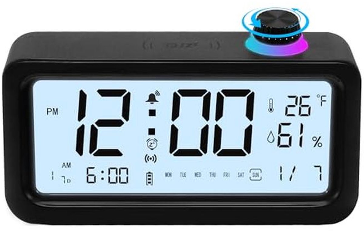 Zwarte Digitale Wekker met 3 Alarmen en LED Temperatuurweergave