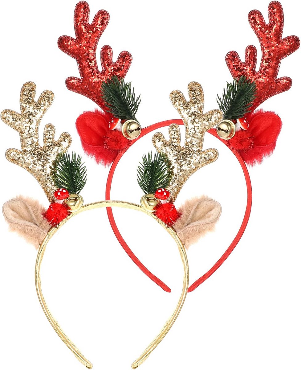 Feestelijke Kerstdiadeem met Glitter Rendiergewei voor Dames en Meisjes