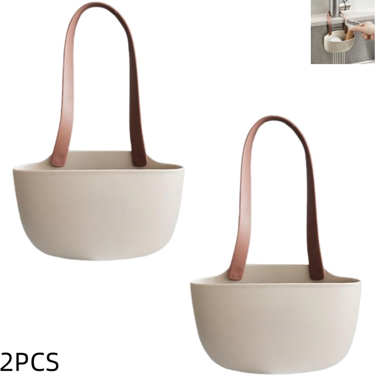 2 stuks - Afdruiprek voor de keuken - hangmand - sponshouder - voor de gootsteen - koffiekleur - 13×8.5×5.5cm