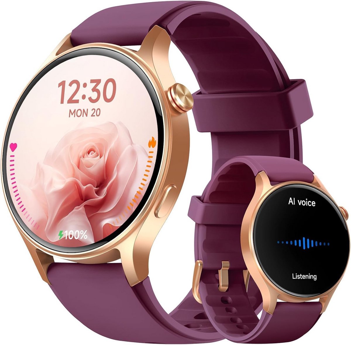 Ronde Smartwatch Dames met Bellen, AMOLED Scherm, Hartslag & SpO2 Meter, 110+ Sportmodi