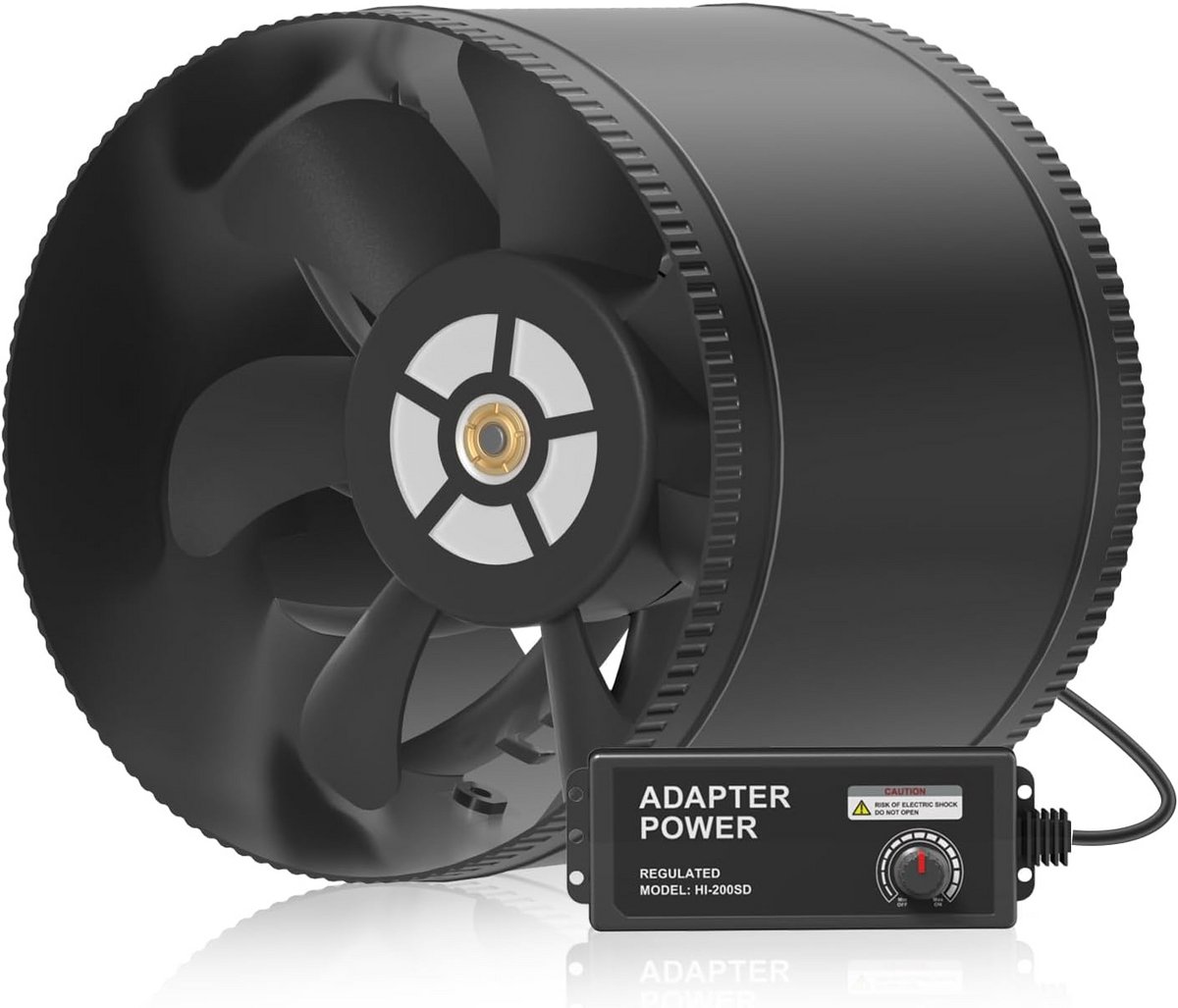 Ventilator Buisfan 200 mm met Variabele Snelheid - Krachtige Afzuigventilator voor Kassen,