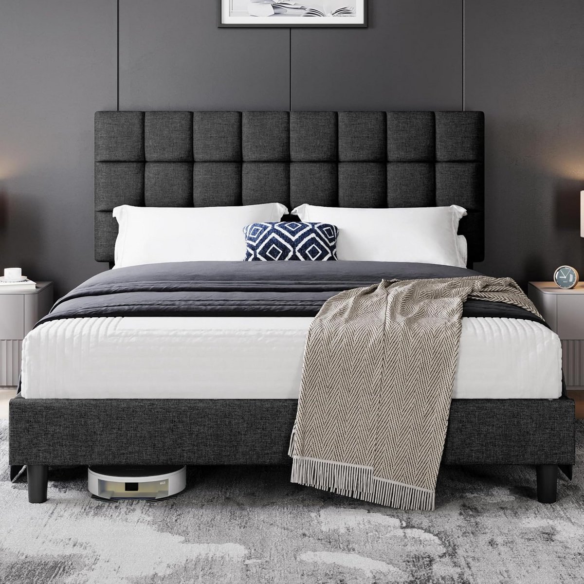 Tweepersoonsbed Gestoffeerd 160x200 cm Donkergrijs met Verstelbaar Hoofdeinde