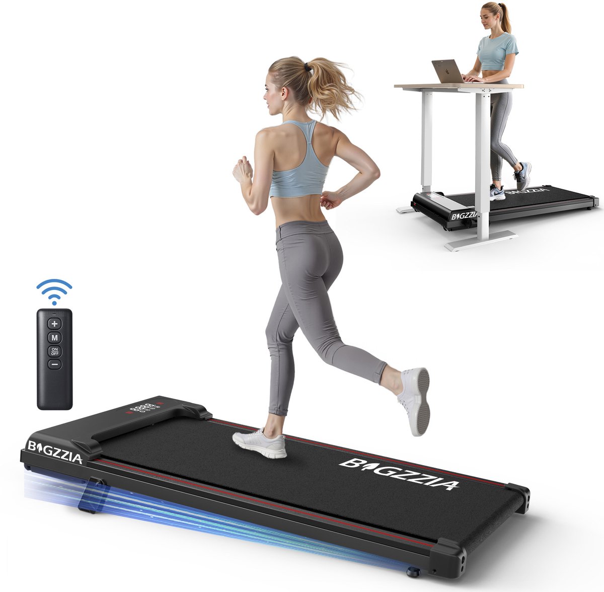 BIGZZIA Loopband draagbaar met 8% helling - 3-in-1 Walkingpad Elektrisch - loopkussen 1-8 km/u instelbaar - Motor 2,5 pk - met afstandsbediening en LCD-display - loopvlak 38.5 x 90 cm - Zwart
