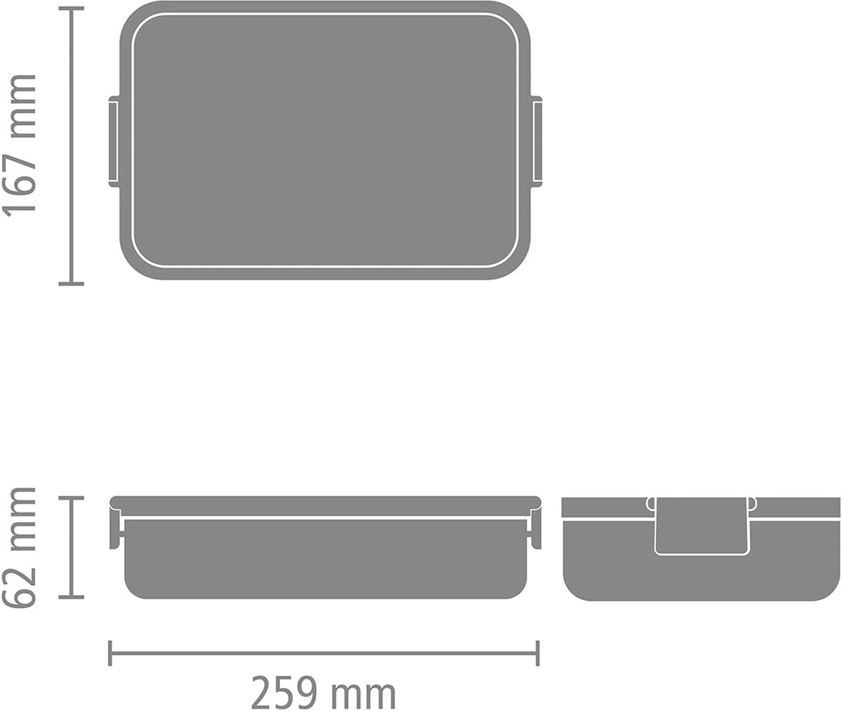 Famanu - Broodtrommel grote broodtrommel met clipsluiting voor 8 boterhammen, donkergrijs
