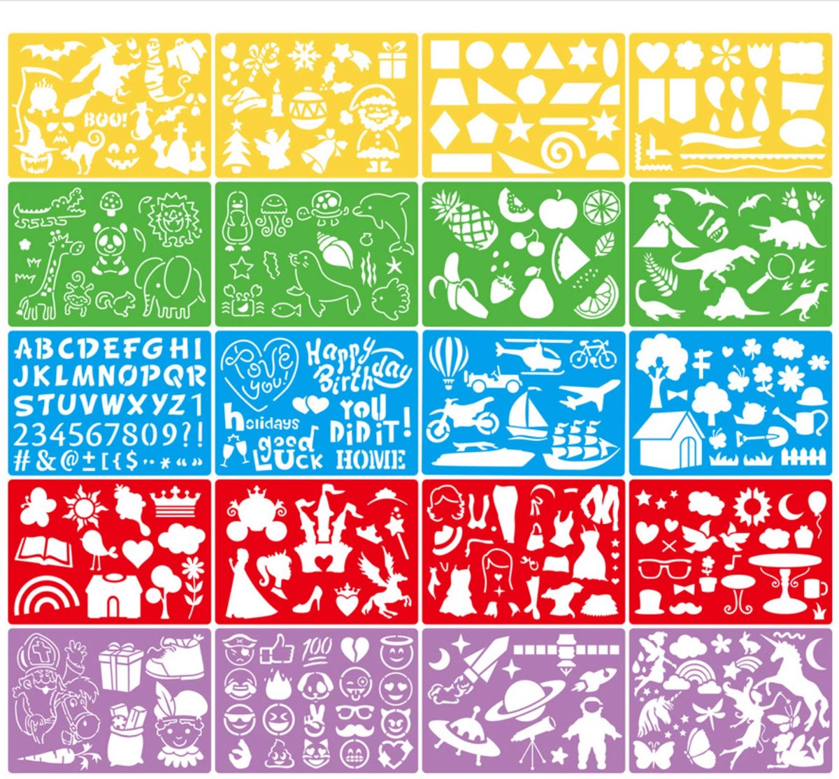 IMPERATORIS® Sjablonen Set - Tekensjablonen voor Kinderen en Volwassenen - Vormen, Letters en Dieren - Polyethylene Terephthalate - Wasbaar - Set van 20 - Veelkleurig