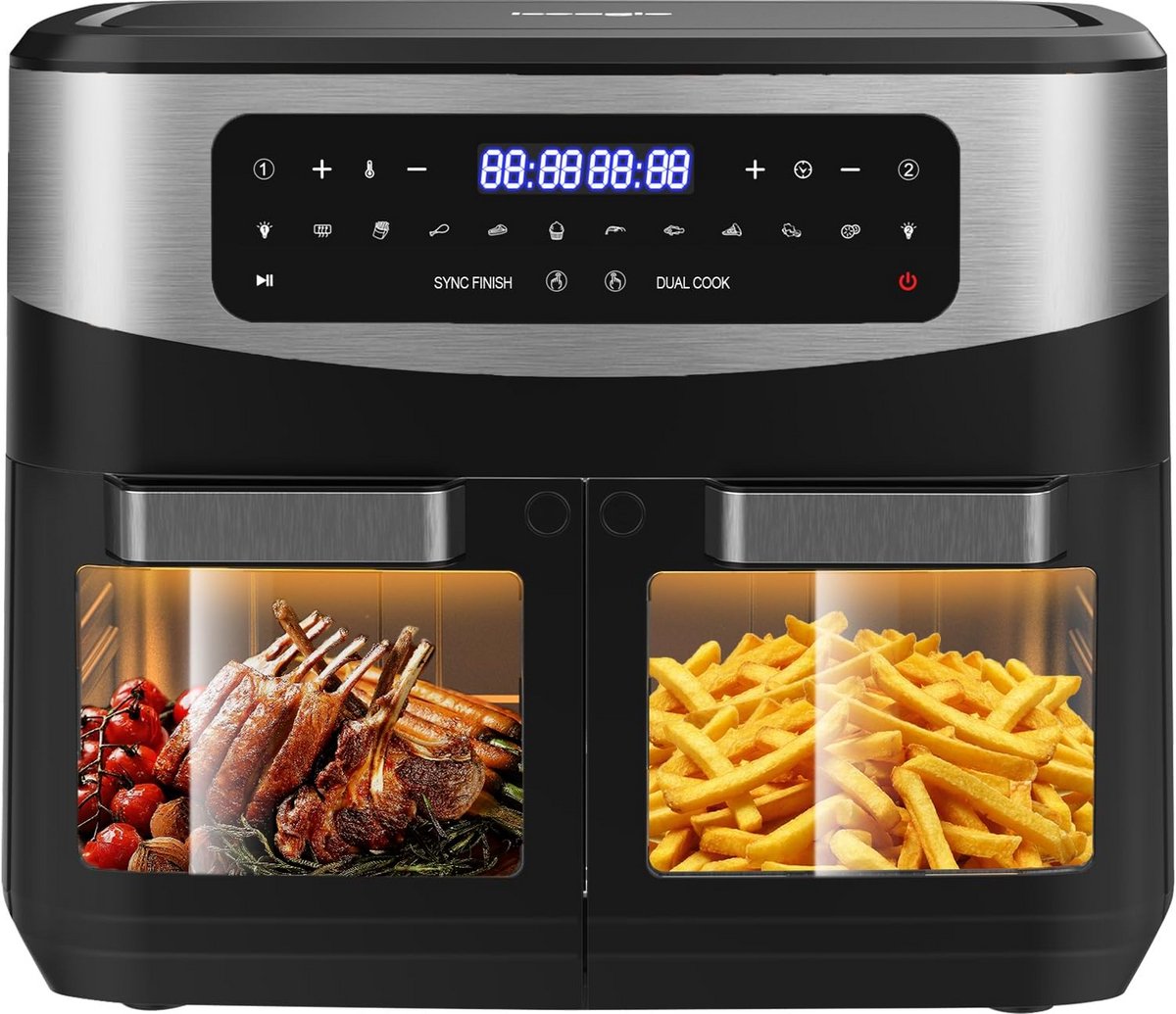 Heteluchtfriteuse 12L met 2 Laden, 10 Programma's en Zichtvenster – 2600W