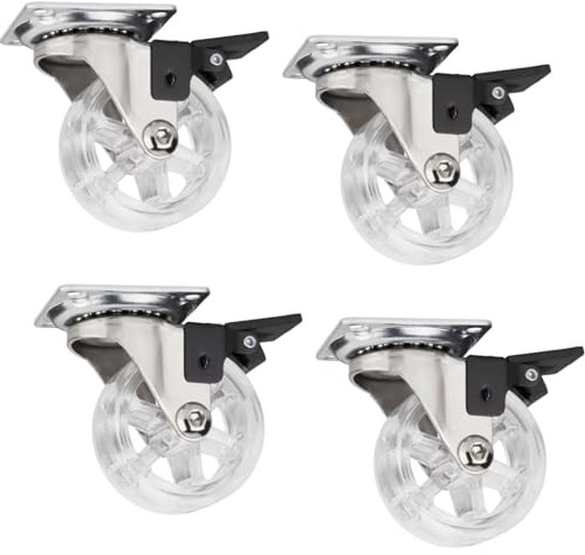 Set van 4 decoratieve design meubelwielen met rem en 35 kg draagvermogen