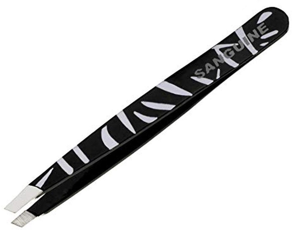 Wenkbrauwpincet met afgeschuinde punt en zebrapatroon
