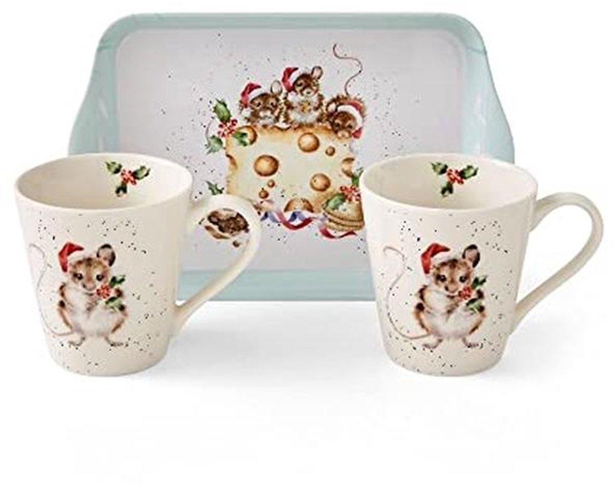 Mok en Dienblad Set voor een Feestelijke Kerst met Muizenontwerp