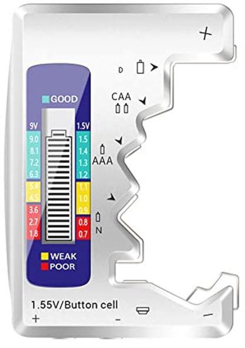 Digitale batterijtester met LCD-display voor AA, AAA, 9V en knoopcelbatterijen