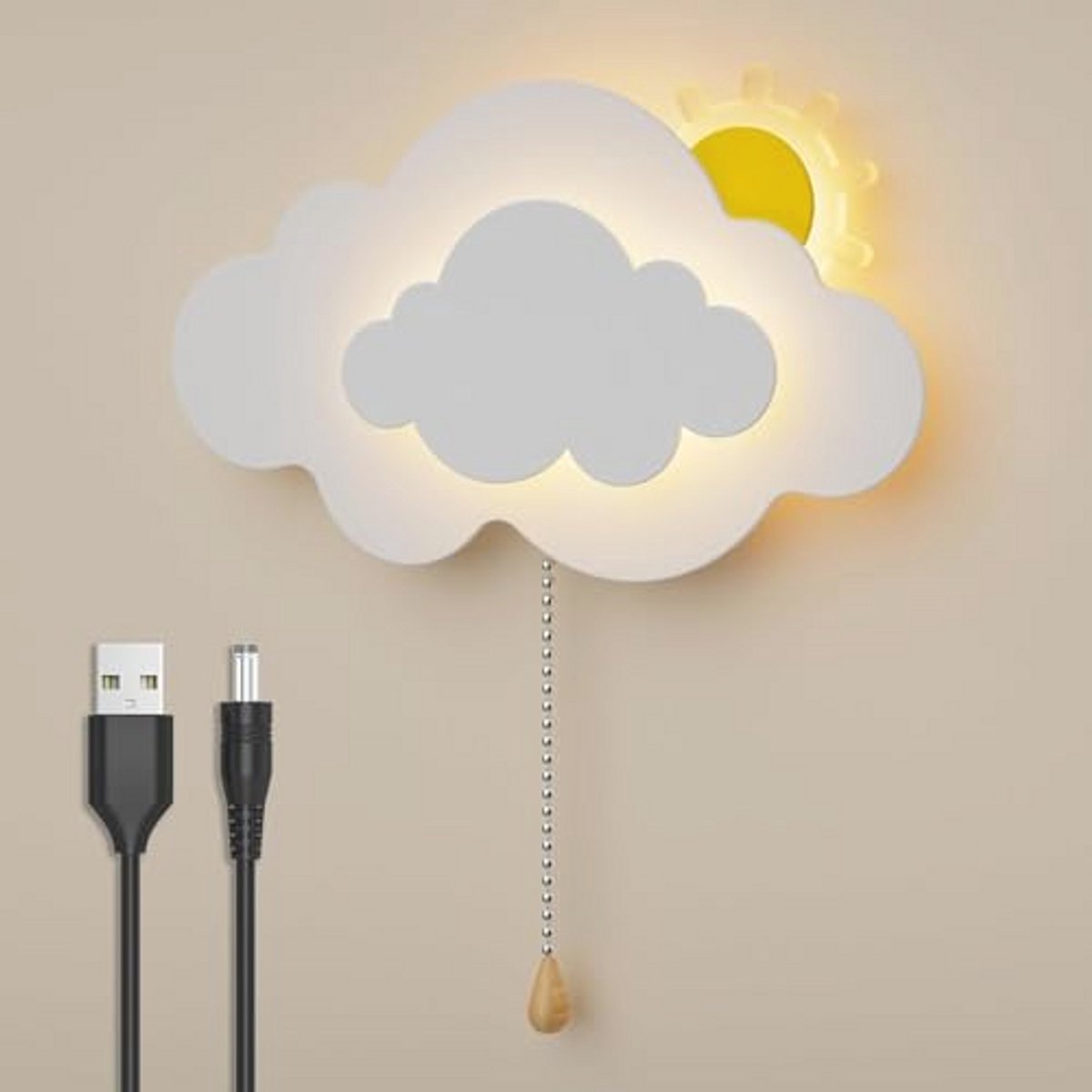 Led-wandlamp voor kinderkamer - Wolk design, Draadloos en Oplaadbaar