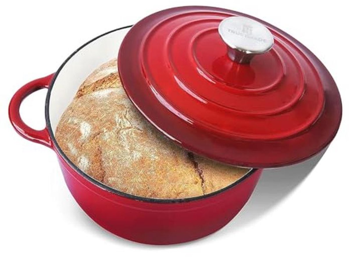 Gietijzeren Nederlandse Oven 4.5QT met Glazuur - Multifunctionele Brood Bakpot met Zelf Rijgen Deksel