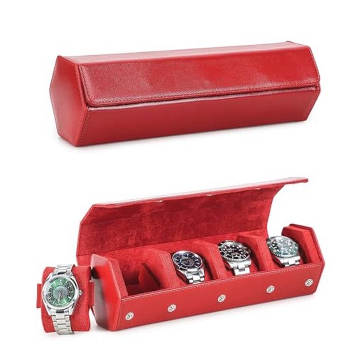 Hexagon Watch Box voor 4 Horloges, Saffiano Leer Horlogekoffer, Beschermende Opbergdoos en Organizer voor Mannen