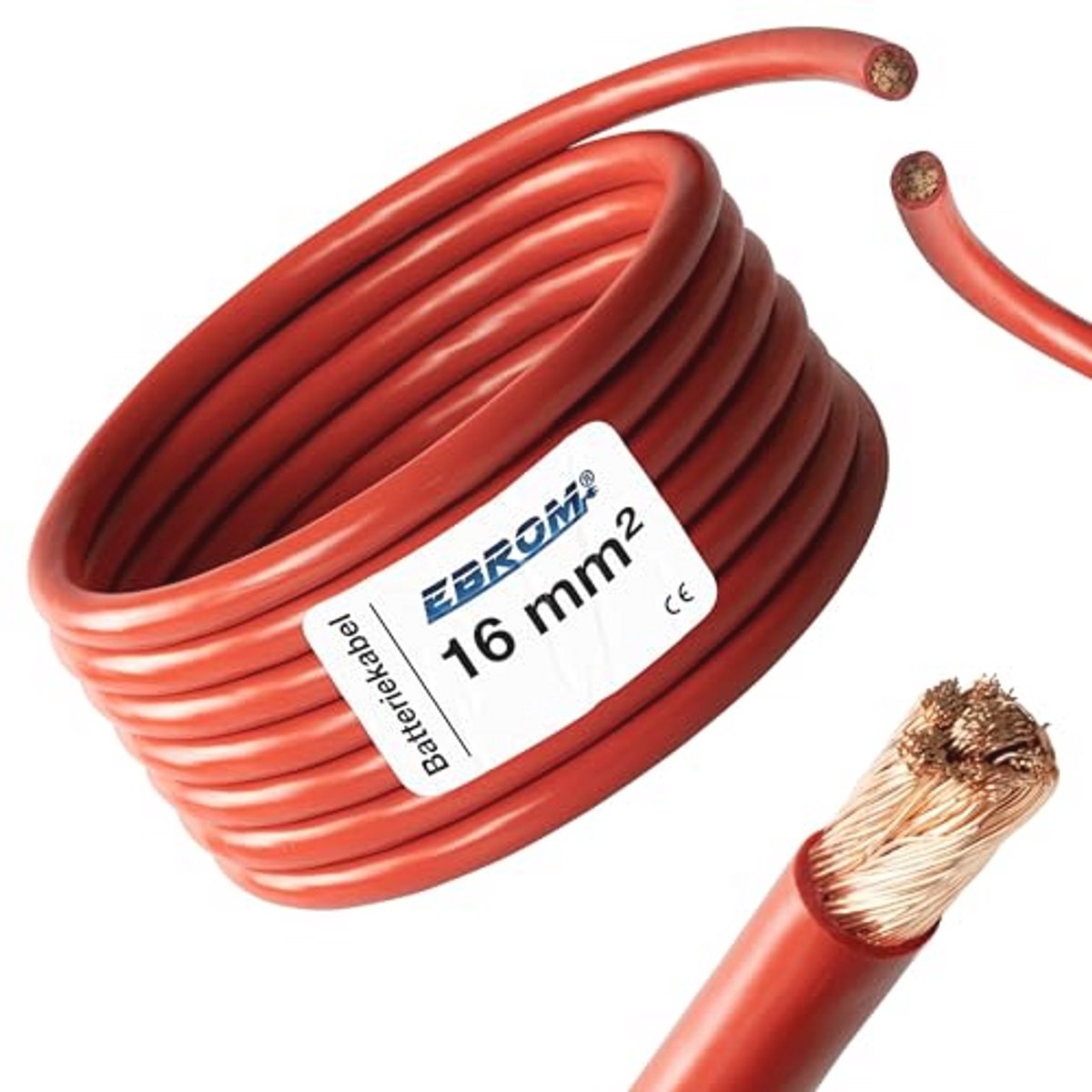 3 meter Batterijkabel 16 mm² - 99,9% OFC-Koper, maximale temperatuur tot +80 °C