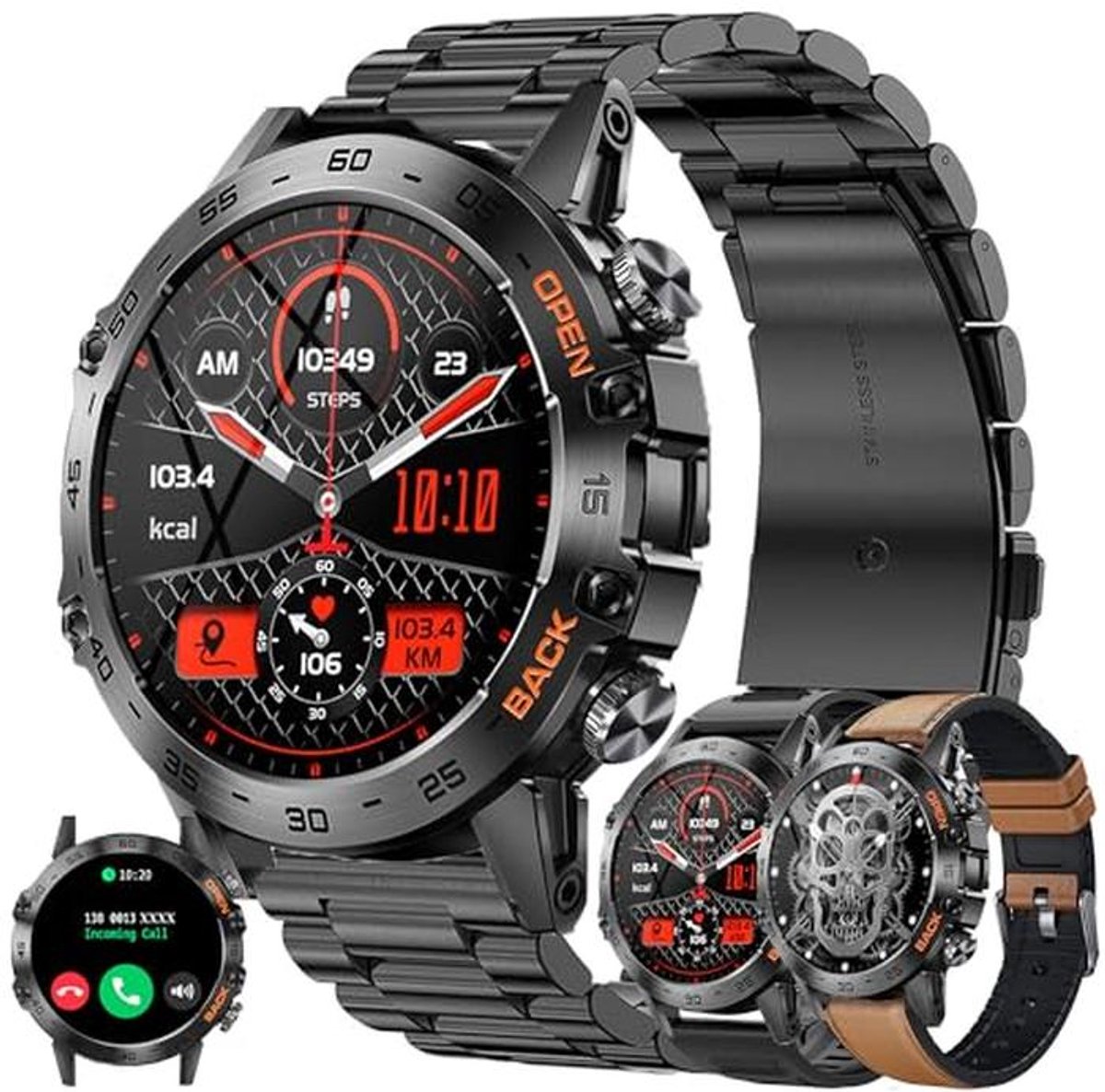 Slimme Horloge 1.39" met Bluetooth Bellen en 3 Armbanden - IP68 Waterdicht Sporthorloge, Slaap- en Hartslagmonitor, SpO2 en Fitness Tracker voor Android/iOS