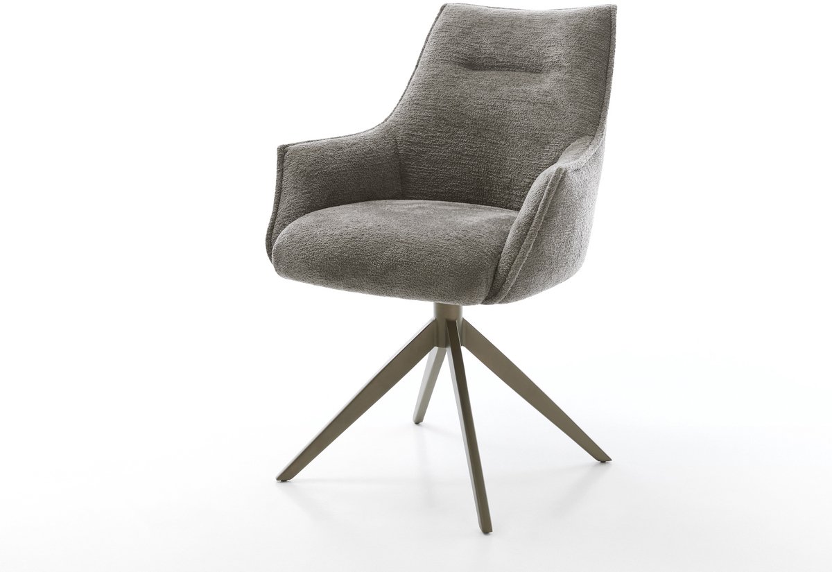 Eetkamerstoel Alja-Flex met armleuning kruisframe breed afwerking met titanium bouclé zach
