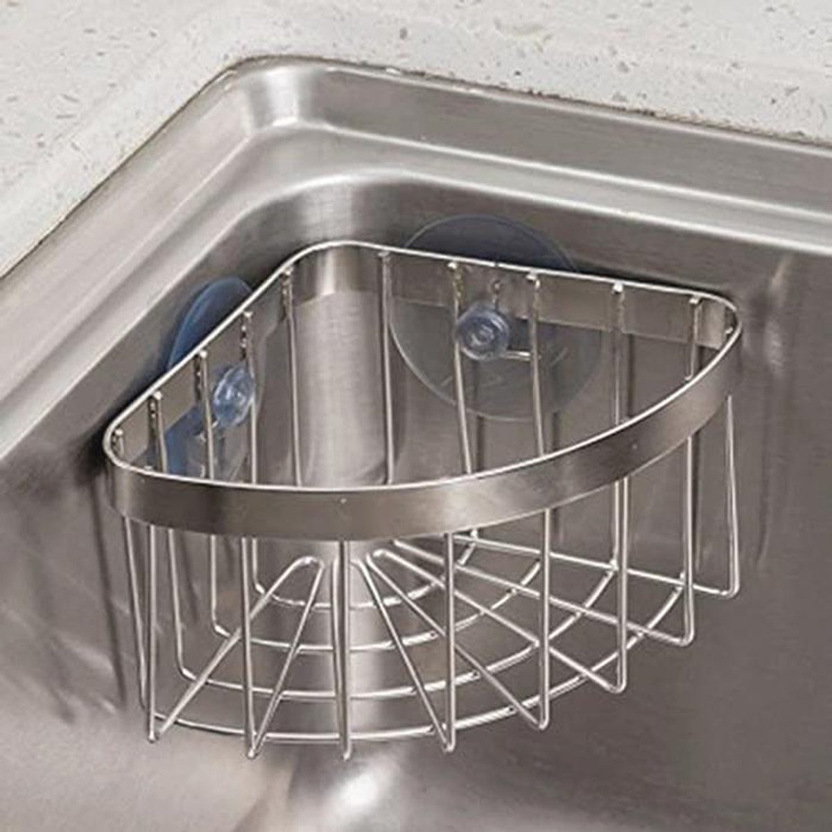 Ruimtebesparende 2-in-1 Gootsteen Caddy met Zuignappen en Sponshouder