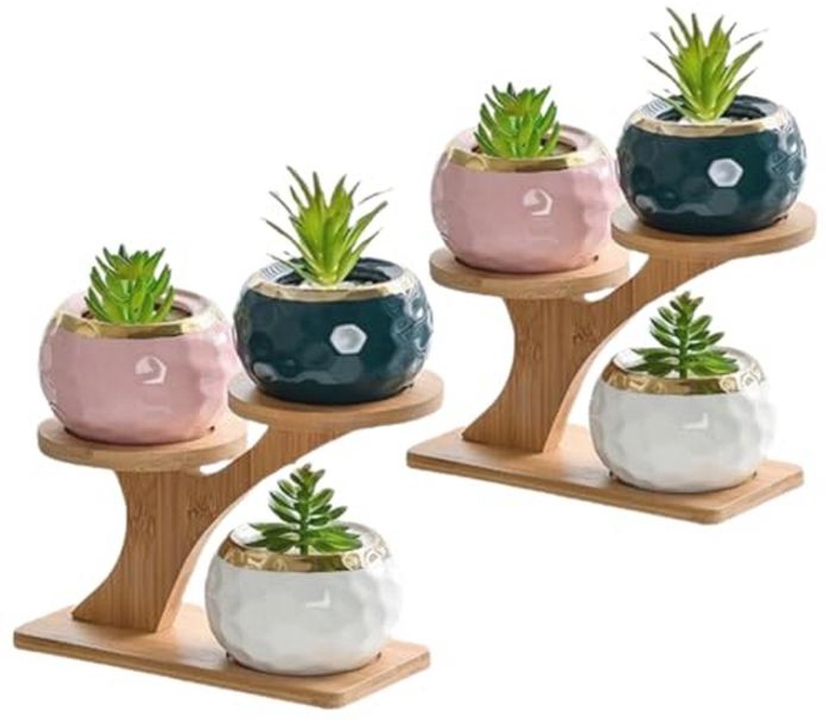 Plantenplank voor Vensterbank - 2 Stuks - Bamboe Bureau Plantenstandaard - 3-laags Vetplantenstandaard voor Woonkamer, Slaapkamer en Thuiswerkplek