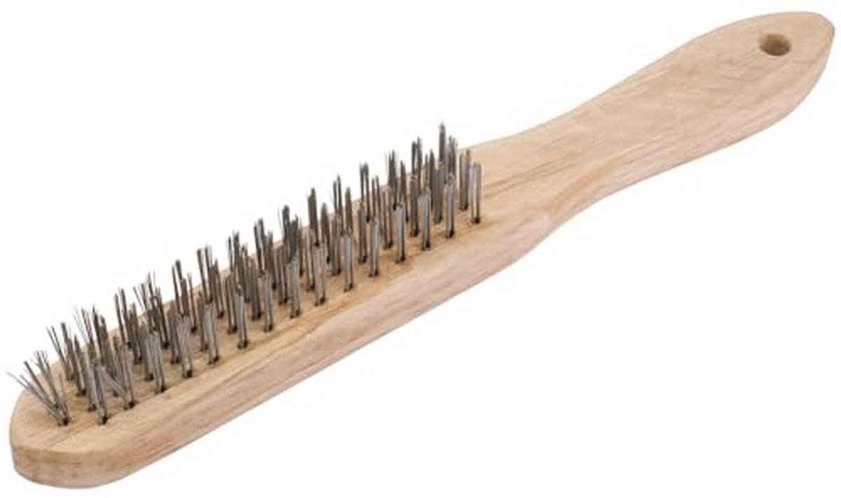 Draad Krasborstel 4 Rijen | 290 mm Roestverwijderingsgereedschap | Houten Handvat | Perfect voor het Verwijderen van Verf