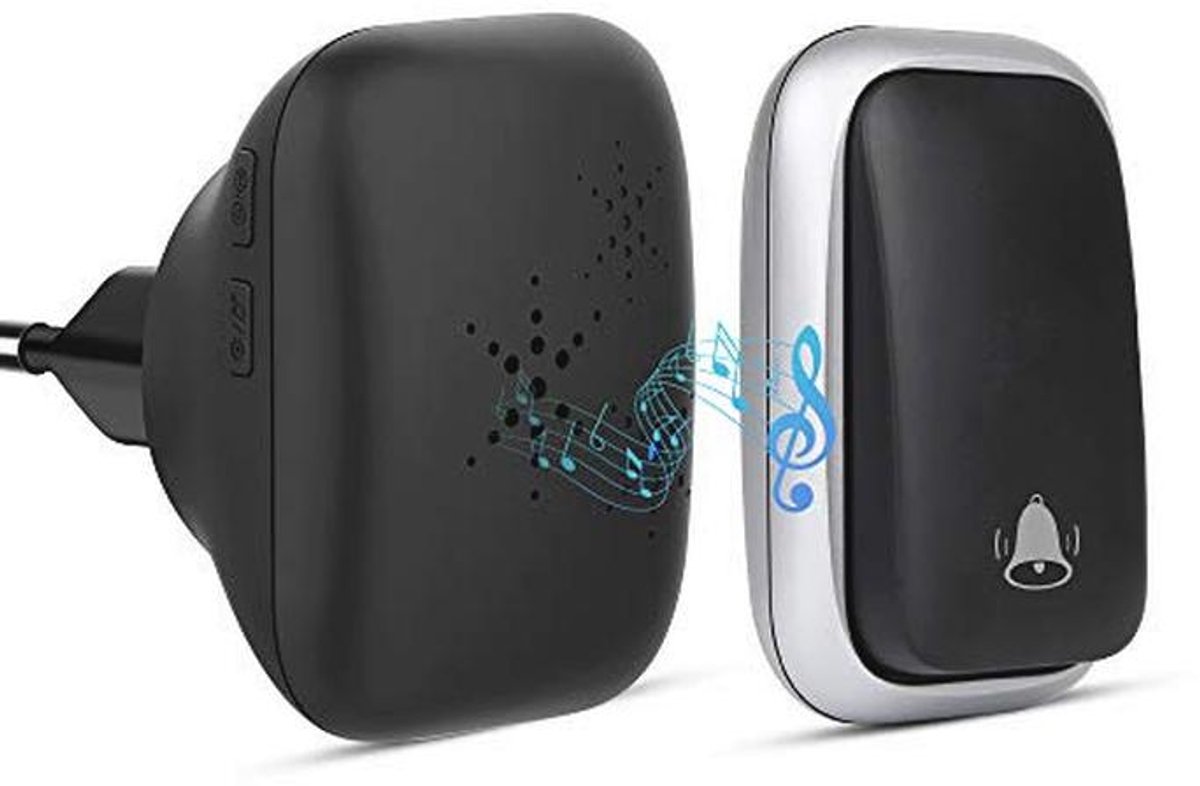 Draadloze deurbel zonder batterij, Plug-in deurbel set met 150 m bereik, 38 beltonen, IP44 waterproof