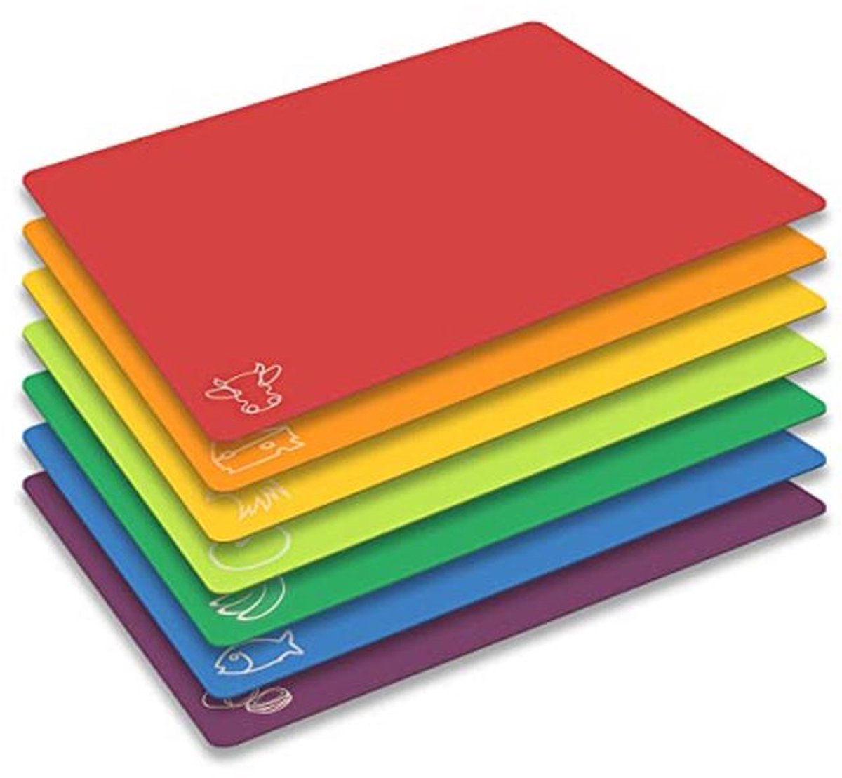 Set van 7 Flexibele Snijplanken met Voedsel Pictogrammen - Vaatwasser Bestendig en Antislip