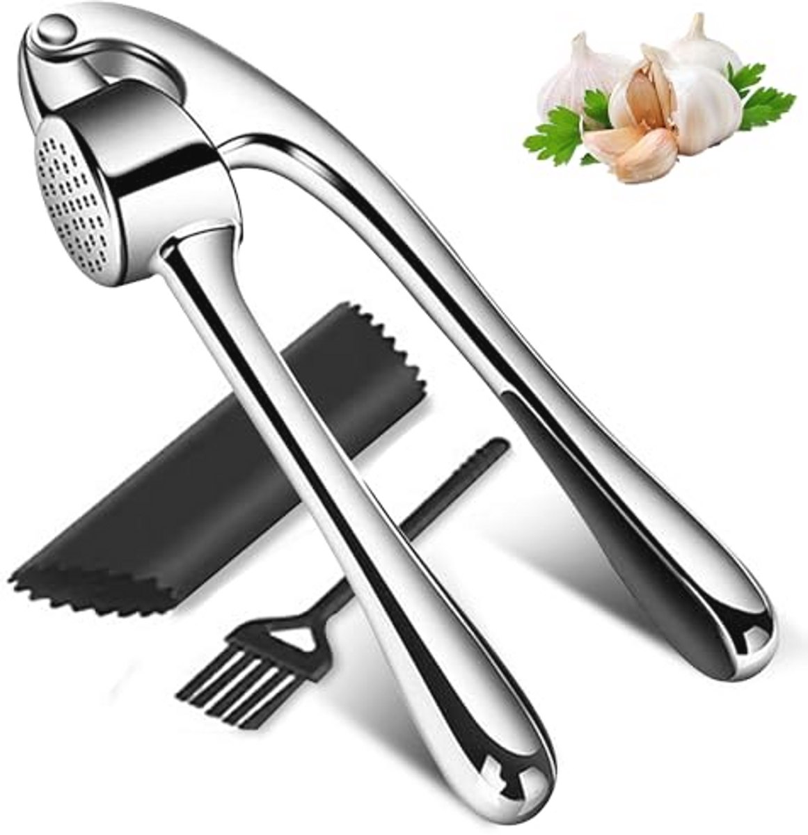 RVS knoflookpers met ergonomische handgreep - vaatwasmachinebestendig en duurzaam