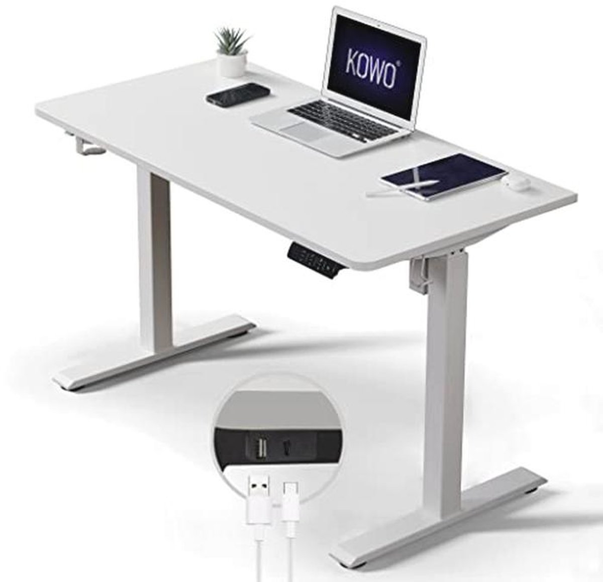 In hoogte verstelbaar zit-sta bureau met USB-hub en laadstation - 120 x 60 cm