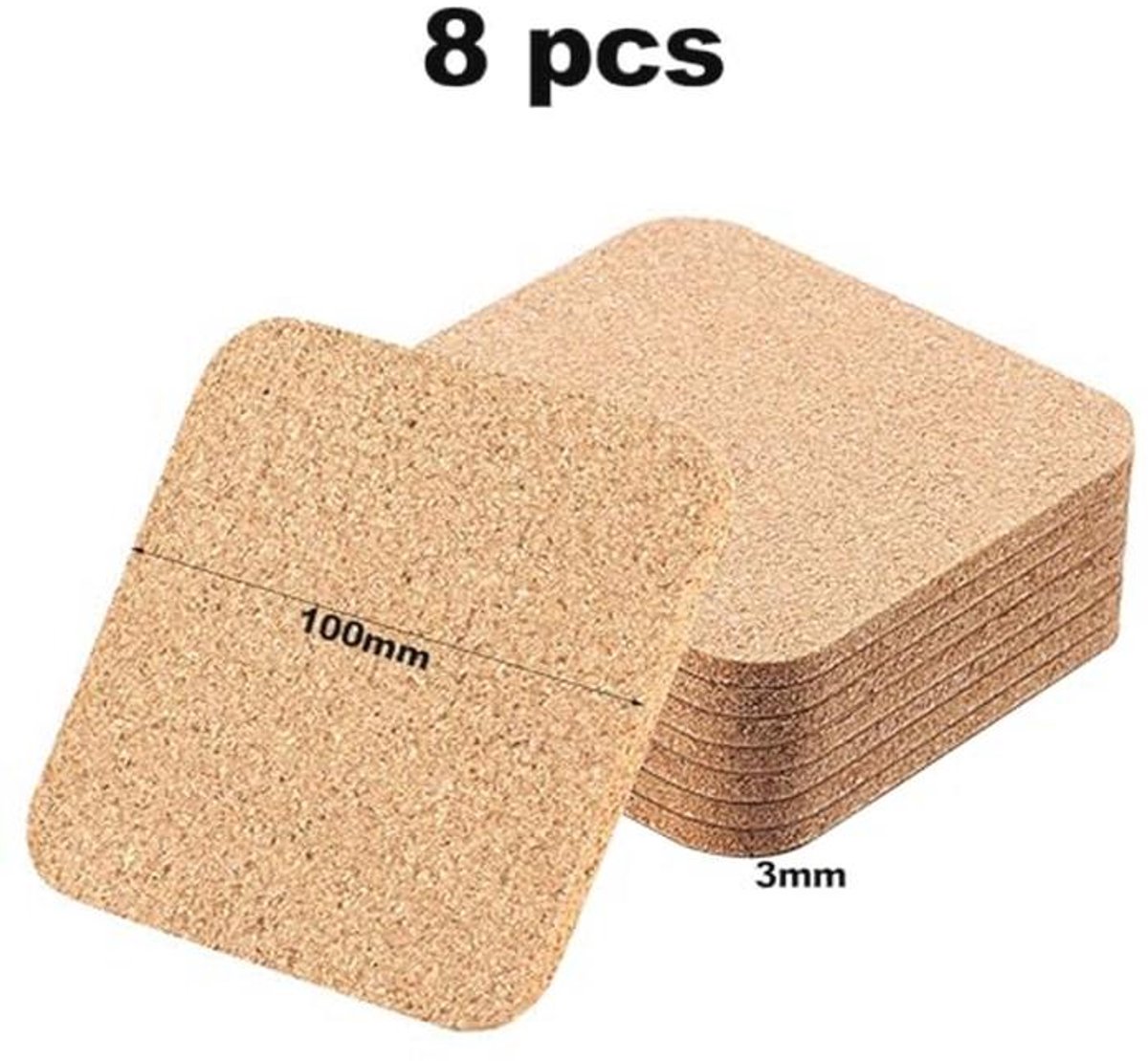 Antislip Kurken Onderzetters - 8 Stuks - Hittebestendig en Herbruikbaar - 10 cm Vierkant