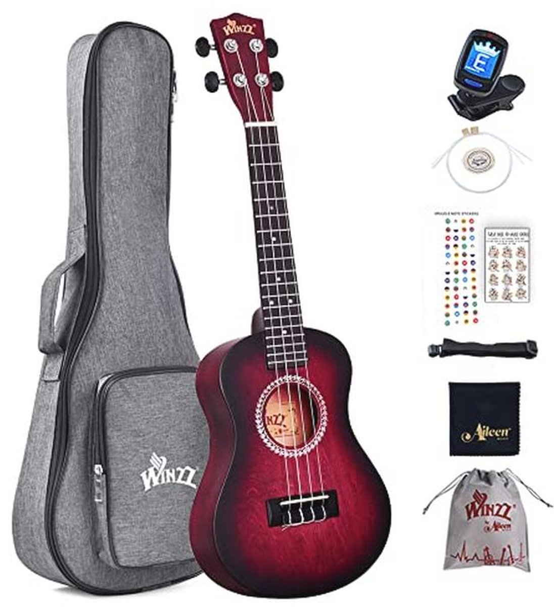 Concert Ukulele 23 Inch Rood - Beginnersset voor Volwassenen en Kinderen